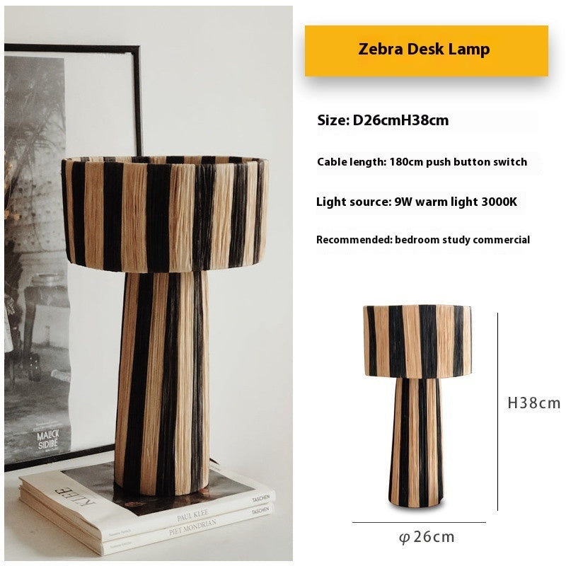 Bedroom Retro Bedside Hand-woven Rattan Table Lamp