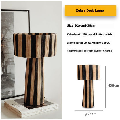 Bedroom Retro Bedside Hand-woven Rattan Table Lamp