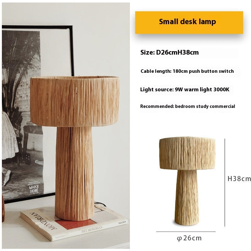 Bedroom Retro Bedside Hand-woven Rattan Table Lamp