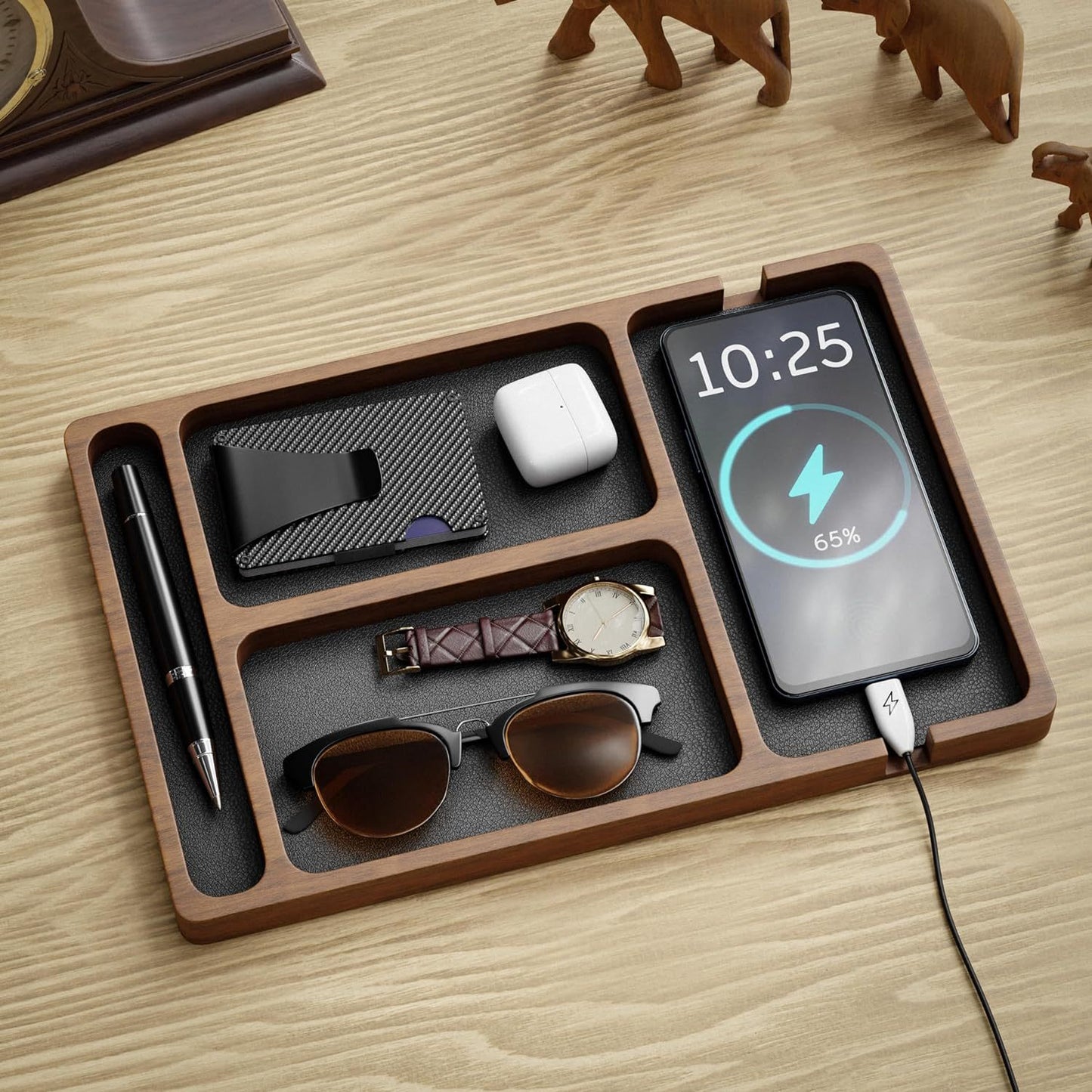 Solid Wood Grid Glasses Organize Box Mobile Phone Headset
